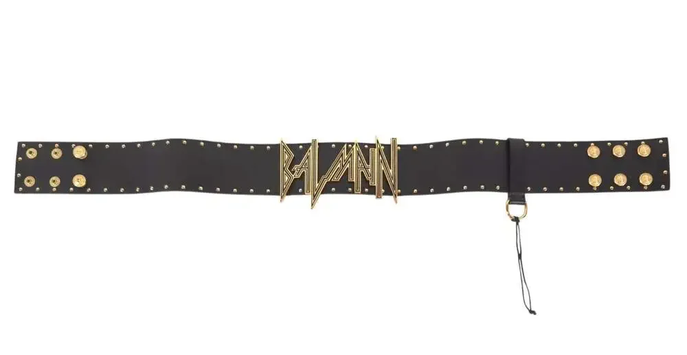 Balmain Statement Logo Lion Head Stud Leather Belt US S FR 36  Womens Black Gold